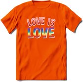 Love Is Love | Pride T-Shirt | Grappig LHBTIQ+ / LGBTQ / Gay / Homo / Lesbi Cadeau Shirt | Dames - Heren - Unisex | Tshirt Kleding Kado | - Oranje - 3XL