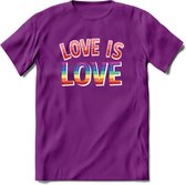 Love Is Love | Pride T-Shirt | Grappig LHBTIQ+ / LGBTQ / Gay / Homo / Lesbi Cadeau Shirt | Dames - Heren - Unisex | Tshirt Kleding Kado | - Paars - L