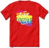 Love Wins | Pride T-Shirt | Grappig LHBTIQ+ / LGBTQ / Gay / Homo / Lesbi Cadeau Shirt | Dames - Heren - Unisex | Tshirt Kleding Kado | - Rood - S