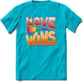 Love Wins | Pride T-Shirt | Grappig LHBTIQ+ / LGBTQ / Gay / Homo / Lesbi Cadeau Shirt | Dames - Heren - Unisex | Tshirt Kleding Kado | - Blauw - 3XL