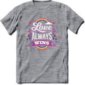 Love Wins | Pride T-Shirt | Grappig LHBTIQ+ / LGBTQ / Gay / Homo / Lesbi Cadeau Shirt | Dames - Heren - Unisex | Tshirt Kleding Kado | - Donker Grijs - Gemaleerd - L