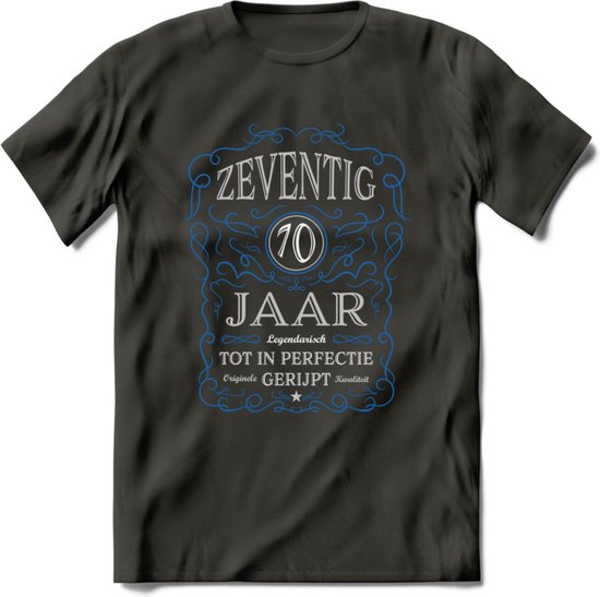 70 Jaar Legendarisch Gerijpt T-Shirt | Blauw - Grijs | Grappig Verjaardag en Feest Cadeau Shirt | Dames - Heren - Unisex | Tshirt Kleding Kado | - Donker Grijs - L