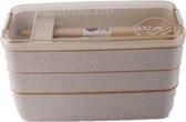 Lunchbox voor Volwassenen en Kinderen 3 in 1 - 900 ml - Lunchtrommel - Japanse stijl - Inclusief Bestek - Beige