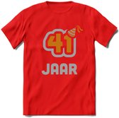 41 Jaar Feest T-Shirt | Goud - Zilver | Grappig Verjaardag Cadeau Shirt | Dames - Heren - Unisex | Tshirt Kleding Kado | - Rood - 3XL