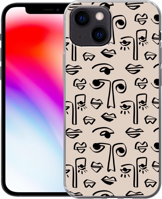 Telefoonhoesje Geschikt voor iPhone 13 mini hoesje - Patronen - Lippen - Line art - Siliconen Telefoonhoesje Telefoonhoesje