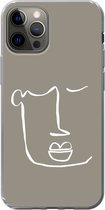 Geschikt voor iPhone 12 Pro hoesje - Lippen - Abstract - Line art - Siliconen Telefoonhoesje