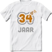 34 Jaar Feest T-Shirt | Goud - Zilver | Grappig Verjaardag Cadeau Shirt | Dames - Heren - Unisex | Tshirt Kleding Kado | - Wit - XL