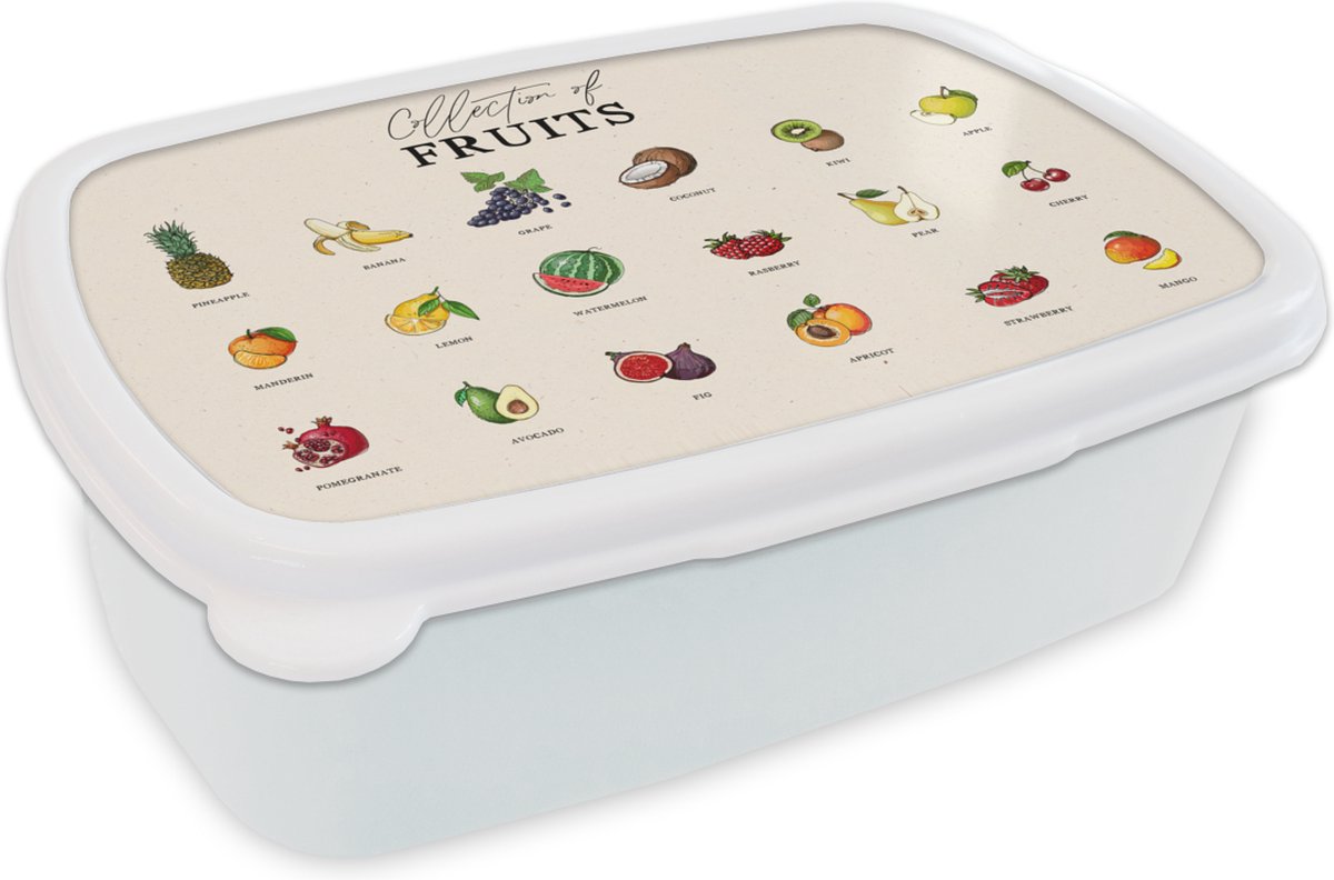 Broodtrommel Wit - Lunchbox - Brooddoos - Fruit - Eten - Keuken - 18x12x6 cm - Volwassenen
