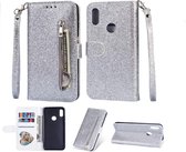 LuxeBass Hoesje geschikt voor Samsung Galaxy A10s Glitter Bookcase hoesje portemonnee met rits - Zilver - telefoonhoes - gsm hoes - telefoonhoesjes