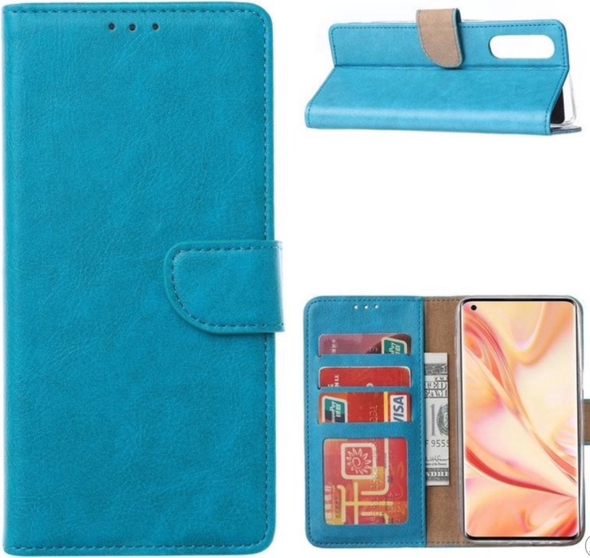 LuxeBass Hoesje geschikt voor Oppo Find X2 Neo - Bookcase Turquoise - portemonnee hoesje - telefoonhoes - gsm hoes - telefoonhoesjes