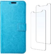 LuxeBass Boekhoesje en 2x Screenprotector geschikt voor iPhone 13 Pro Max -  Turquoise - telefoonhoes - gsm hoes - telefoonhoesjes