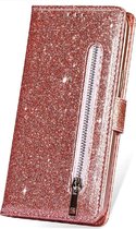 LuxeBass Hoesje geschikt voor Samsung Galaxy S21 Glitter Bookcase met rits - hoesje - portemonneehoesje - Rosé Goud - telefoonhoes - gsm hoes - telefoonhoesjes