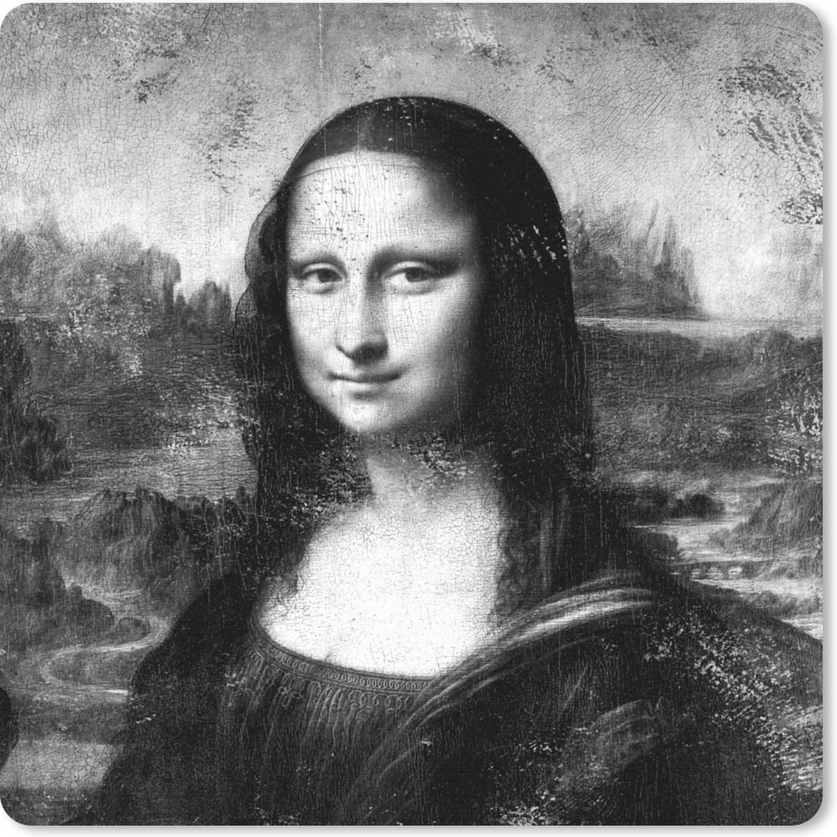Muismat 30x30 cm - Mousepad Mona Lisa - Leonardo da Vinci - Zwart - Wit - Muismatten
