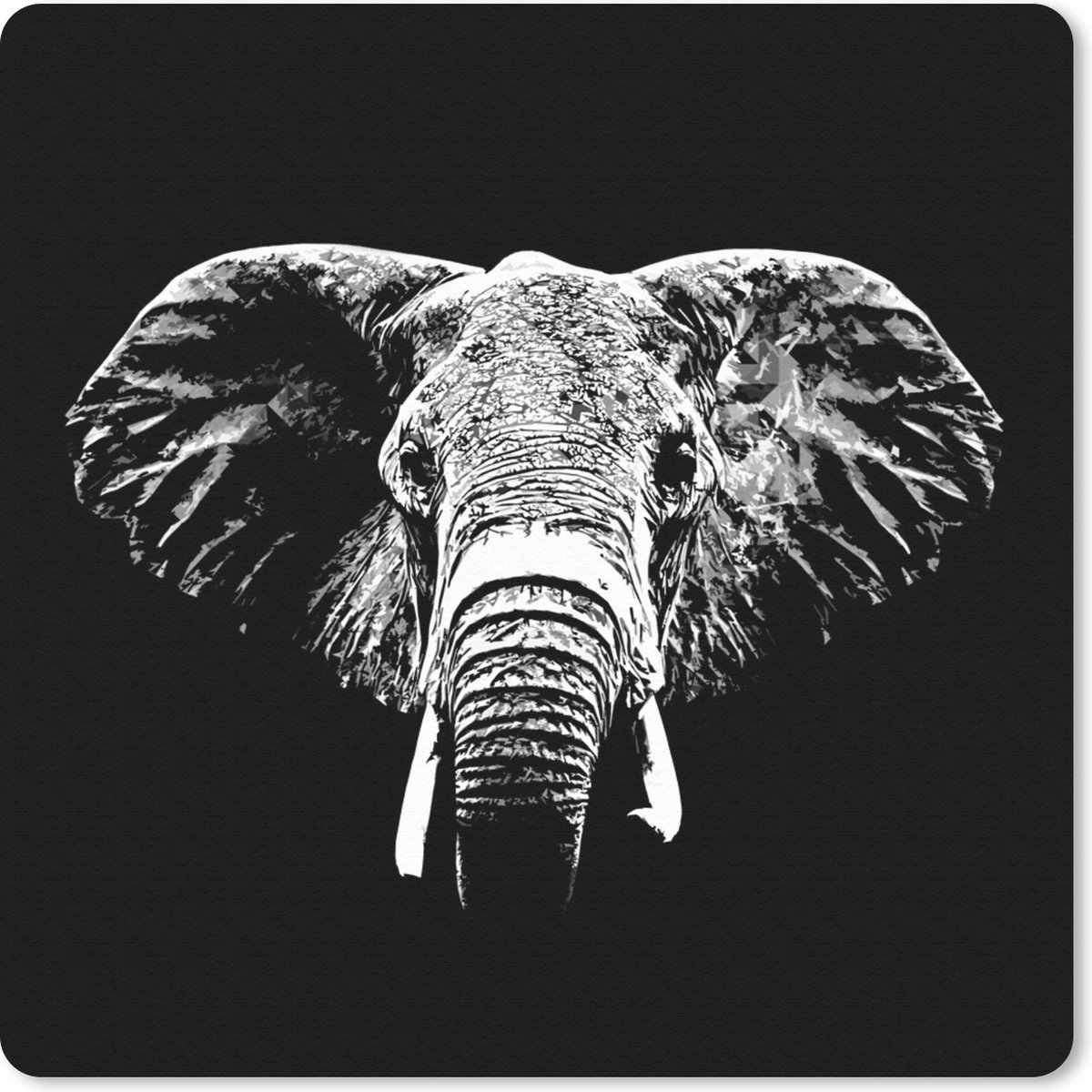 Muismat 30x30 cm - Mousepad Olifant - Dieren - Zwart - Wit - Muismatten