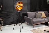 Industriële vloerlamp BLACK STUDIO 160cm zwart goud kantelbare stoffen kap