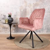 DS4U® Lucio armstoel - eetkamerstoel -  stoel - velvet - velours - draaibaar  - stof - zwart metaal - roze