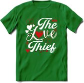 The Love Thief - Valentijn T-Shirt | Grappig Valentijnsdag Cadeautje voor Hem en Haar | Dames - Heren - Unisex | Kleding Cadeau | - Donker Groen - M