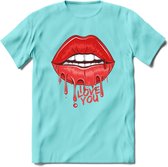 Love You Lips - Valentijn T-Shirt | Grappig Valentijnsdag Cadeautje voor Hem en Haar | Dames - Heren - Unisex | Kleding Cadeau | - Licht Blauw - L