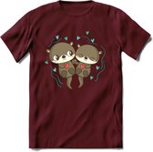 Love Otters - Valentijn T-Shirt | Grappig Valentijnsdag Cadeautje voor Hem en Haar | Dames - Heren - Unisex | Kleding Cadeau | - Burgundy - XXL