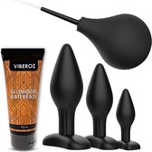 Viberoz Mirage – Siliconen Buttplug Set met Anaal douche en Glijmiddel –  3 Delig - Anal Sex Toys voor Mannen en Vrouwen – Anale Seksspeeltjes voor Koppels – Zwart