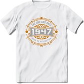 1947 The One And Only T-Shirt | Goud - Zilver | Grappig Verjaardag  En  Feest Cadeau | Dames - Heren | - Wit - M