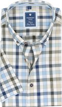Redmond regular fit overhemd - korte mouw - Oxford - blauw - wit en kaki geruit - Strijkvriendelijk - Boordmaat: 47/48