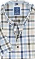 Redmond regular fit overhemd - korte mouw - Oxford - blauw - wit en kaki geruit - Strijkvriendelijk - Boordmaat: 39/40