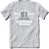 51 Jaar Legend T-Shirt | Zilver - Wit | Grappig Verjaardag en Feest Cadeau | Dames - Heren - Unisex | Kleding Kado | - Licht Grijs - Gemaleerd - XL