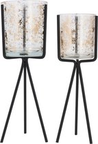 Set van 2x stuks glazen theelichthouder / waxinelichthouder op metalen voet 23 - 26 cm - Kaarsenhouder