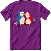 Lovebirds - Valentijn T-Shirt | Grappig Valentijnsdag Cadeautje voor Hem en Haar | Dames - Heren - Unisex | Kleding Cadeau | - Paars - S