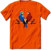 Lovebirds - Valentijn T-Shirt | Grappig Valentijnsdag Cadeautje voor Hem en Haar | Dames - Heren - Unisex | Kleding Cadeau | - Oranje - M