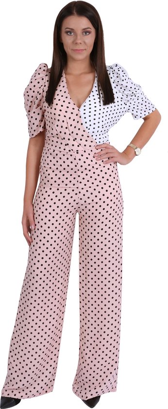 Roze-wit, elegant jumpsuit/broekpak - L