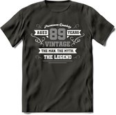 89 Jaar Legend T-Shirt | Zilver - Wit | Grappig Verjaardag en Feest Cadeau | Dames - Heren - Unisex | Kleding Kado | - Donker Grijs - 3XL