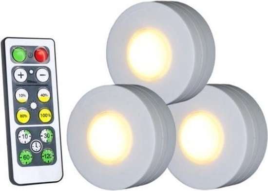 LED lampjes met afstandsbediening dimbaar 3 stuks |