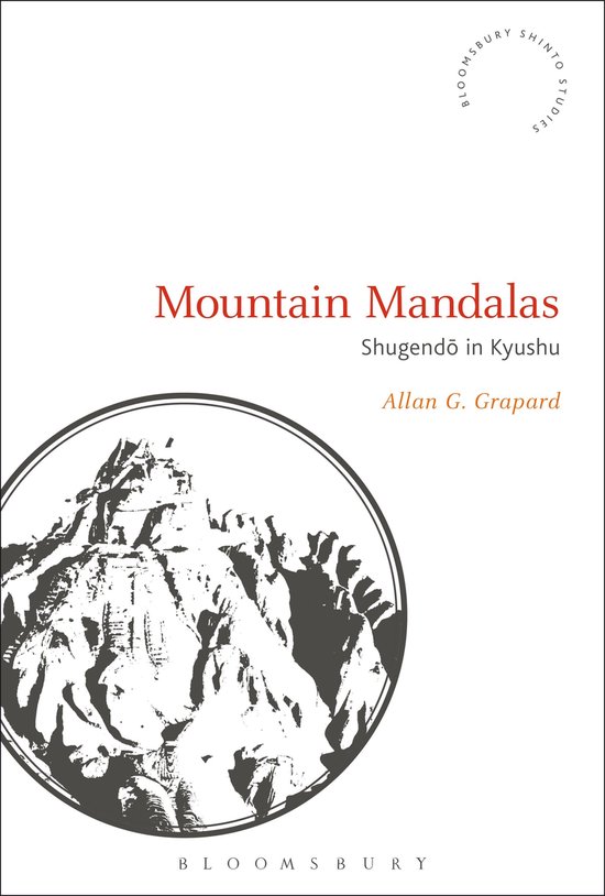 Boekomslag voor "Mountain Mandalas Shugendō in Kyushu" door Allan G. Grapard, met een cirkelvormige illustratie van bergen.