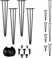 Relaxdays hairpin poten - set van 4 - meubelpoten - tafelpoten metaal zwart - vintage - 60 cm - 3 stangen