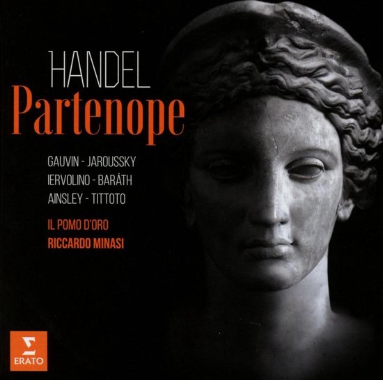 Albumhoes met buste van een klassiek beeldhouwwerk en tekst "HANDEL Partenope".