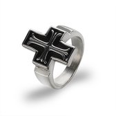 Twice As Nice Ring in edelstaal, kruis, zwart  68