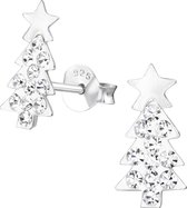 zilveren kinderoorbellen kerstboom met kristal | kerst oorstekers meisje | Sterling 925 Silver (Echt zilver)
