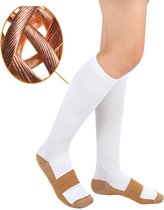Duopack Compressiekousen / Steunkousen - Elastische Hardloop / Sport / Vliegtuig Compressie Sokken - Running Travel Sock - Reissokken / Reis Kousen - Heren - Kopergewoven - Set Van