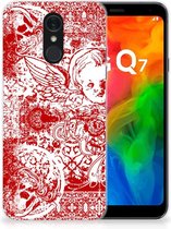 LG Q7 Silicone Back Case Angel Skull Red