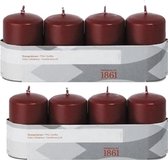 8x Bordeauxrode cilinderkaarsen/stompkaarsen 5 x 8 cm 18 branduren - Geurloze donkerrode kaarsen - Woondecoraties