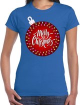 Fout Kerst shirt / t-shirt - kerstbal merry christmas - blauw voor dames - kerstkleding / kerst outfit S