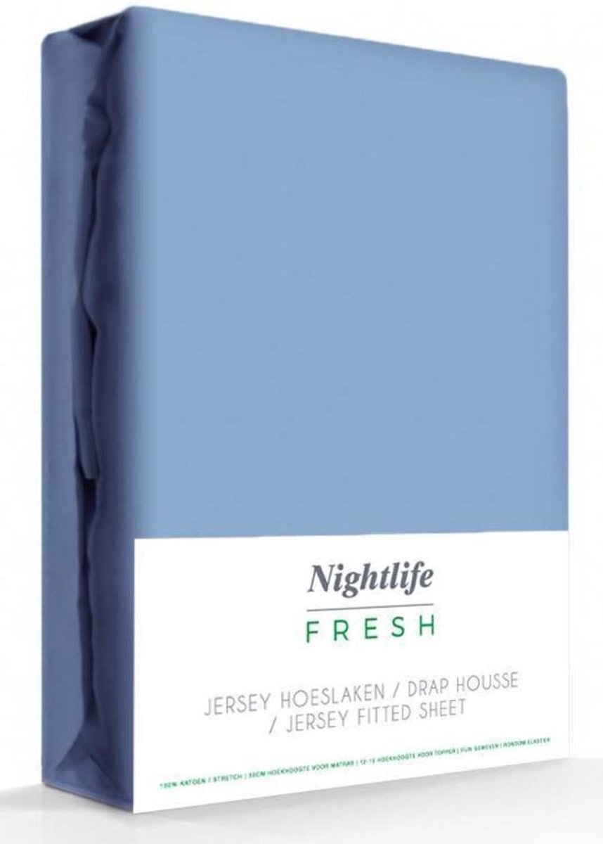 Ambianzz Bedding - Jersey Hoeslaken Matras - 150 gr/m2 - 100% Katoen (stretch) - 80/90x200 + 35 cm - Blauw