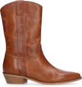 Manfield - Dames - Cognac leren cowboylaarzen - Maat 40
