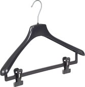 De Kledinghanger Gigant - 50 x Mantel / kostuumhanger kunststof zwart met schouderverbreding en anti-slip knijpers, 42 cm