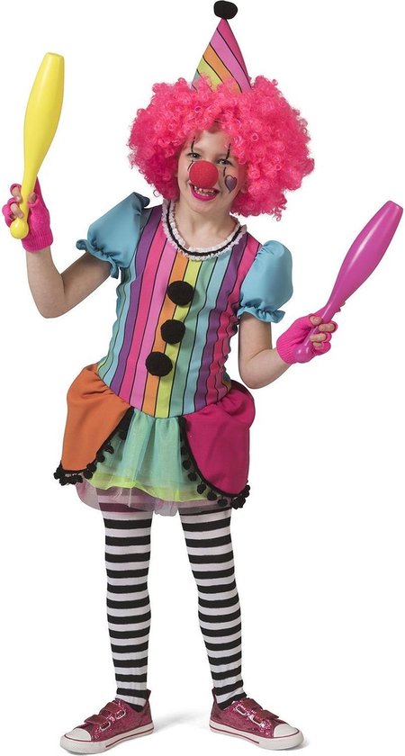 Regenboog Clown Meisje - Maat: 104