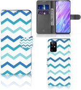 Bookcase Geschikt voor Samsung Galaxy S20 Plus Telefoon Hoesje Zigzag Blauw