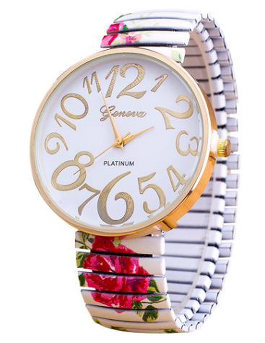 Hidzo Horloge Geneva - Elastische Band - ø 37 mm - Wit - Plastic