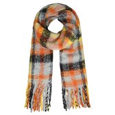 Zachte dames sjaal Warm Vibes|Langwerpige shawl|Oranje Geel|Geruit gestreept